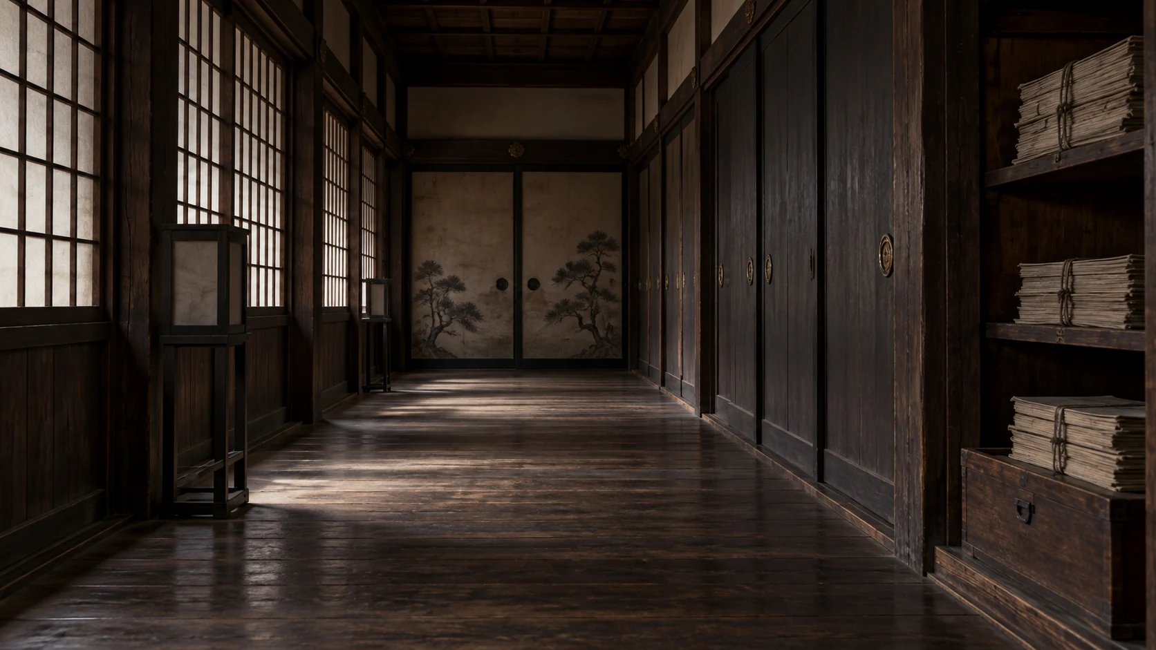 役所の廊下を描いた映像上の再構成