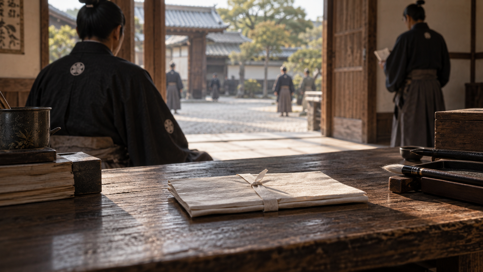 役所の室内と折り畳んだ文書を描いた概念情景