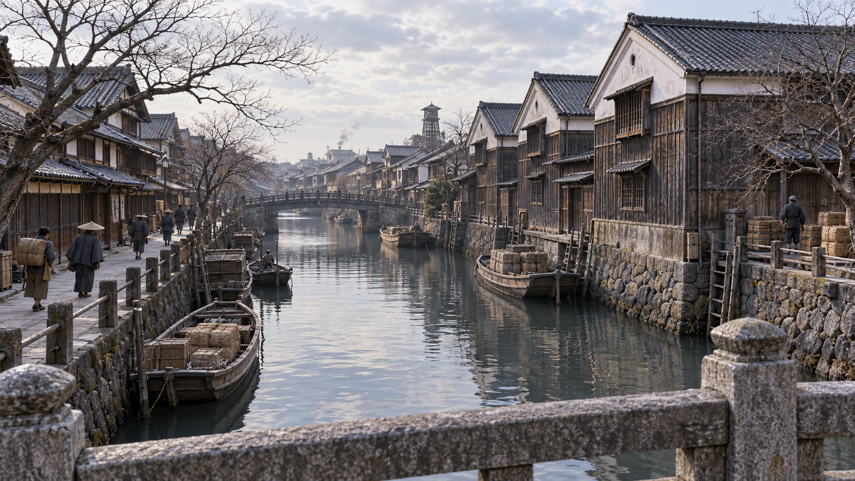 大坂の水路と町を想起させる概念風景