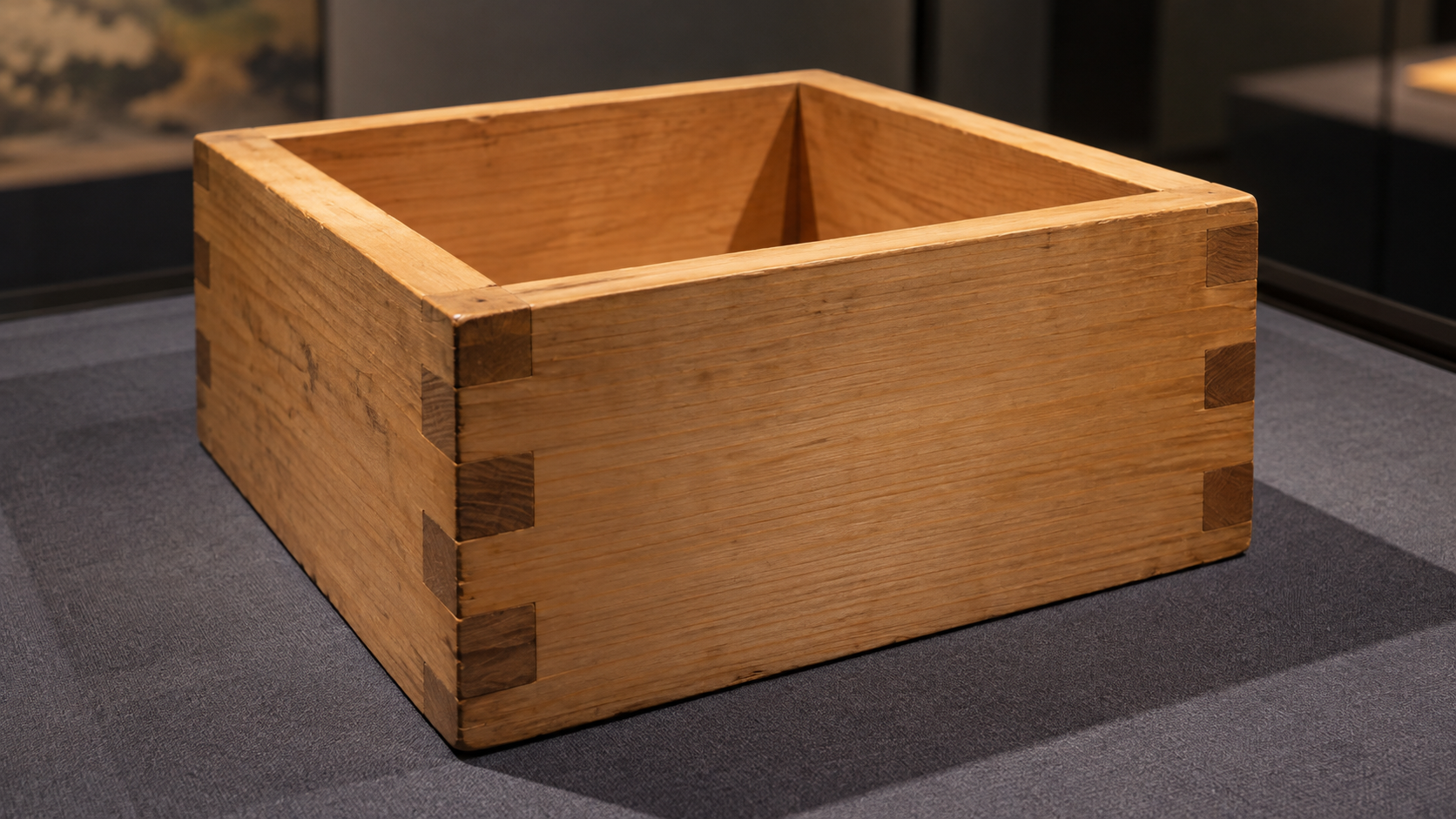 研究用の模造品を想定した無銘の木製升の創作画像