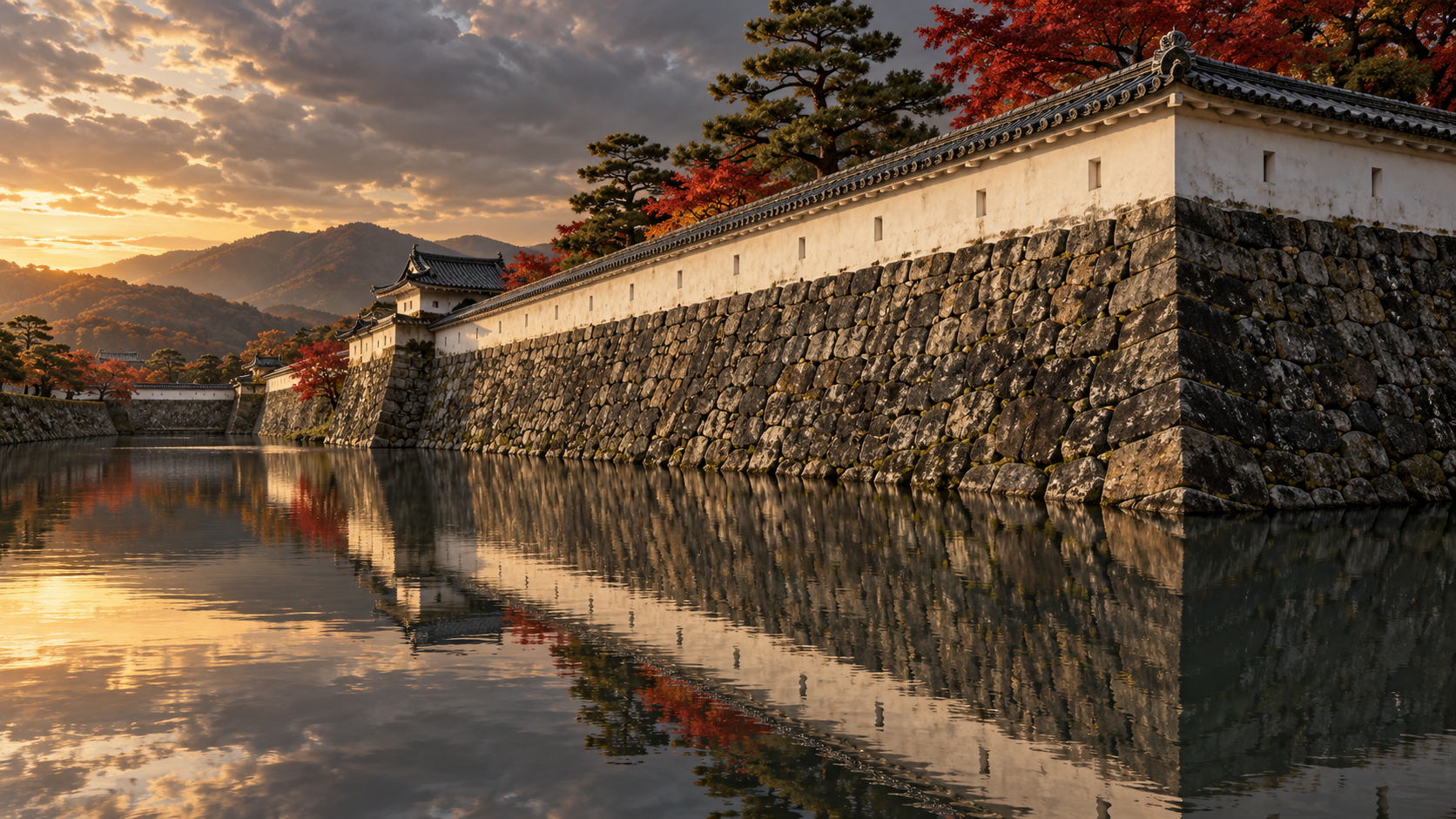 堀と石垣を描いた城郭の概念風景