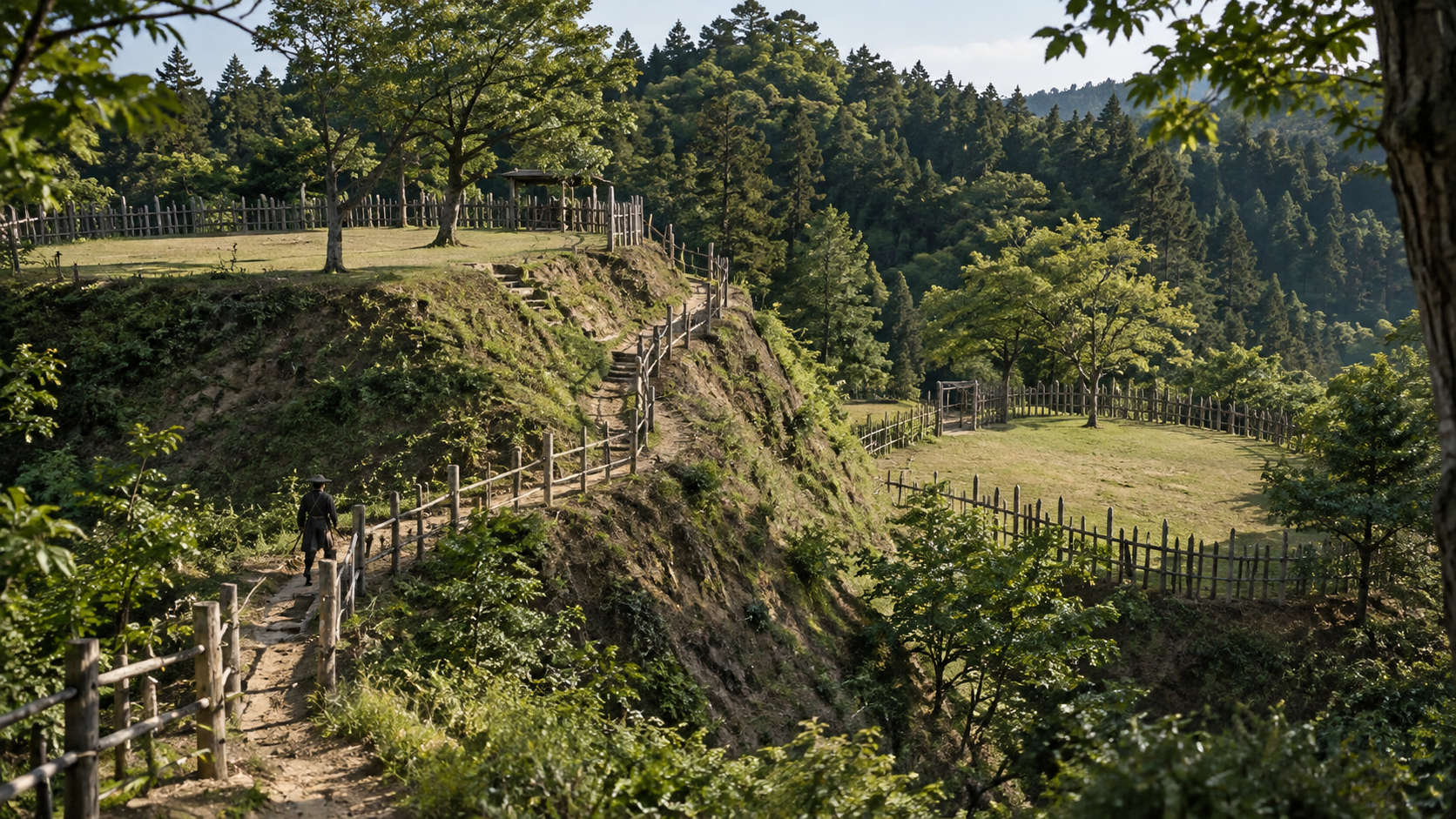 段差と柵の生成情景。岡豊城の正確な縄張り復元ではない
