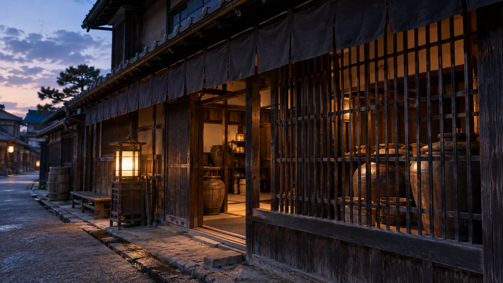 灯りのともる匿名の木造商店の創作情景
