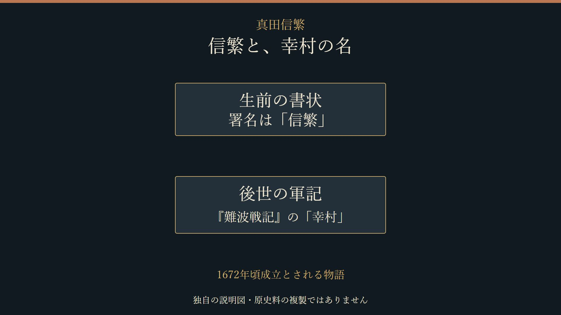 信繁の署名と後世の軍記に登場する幸村を分ける独自説明図