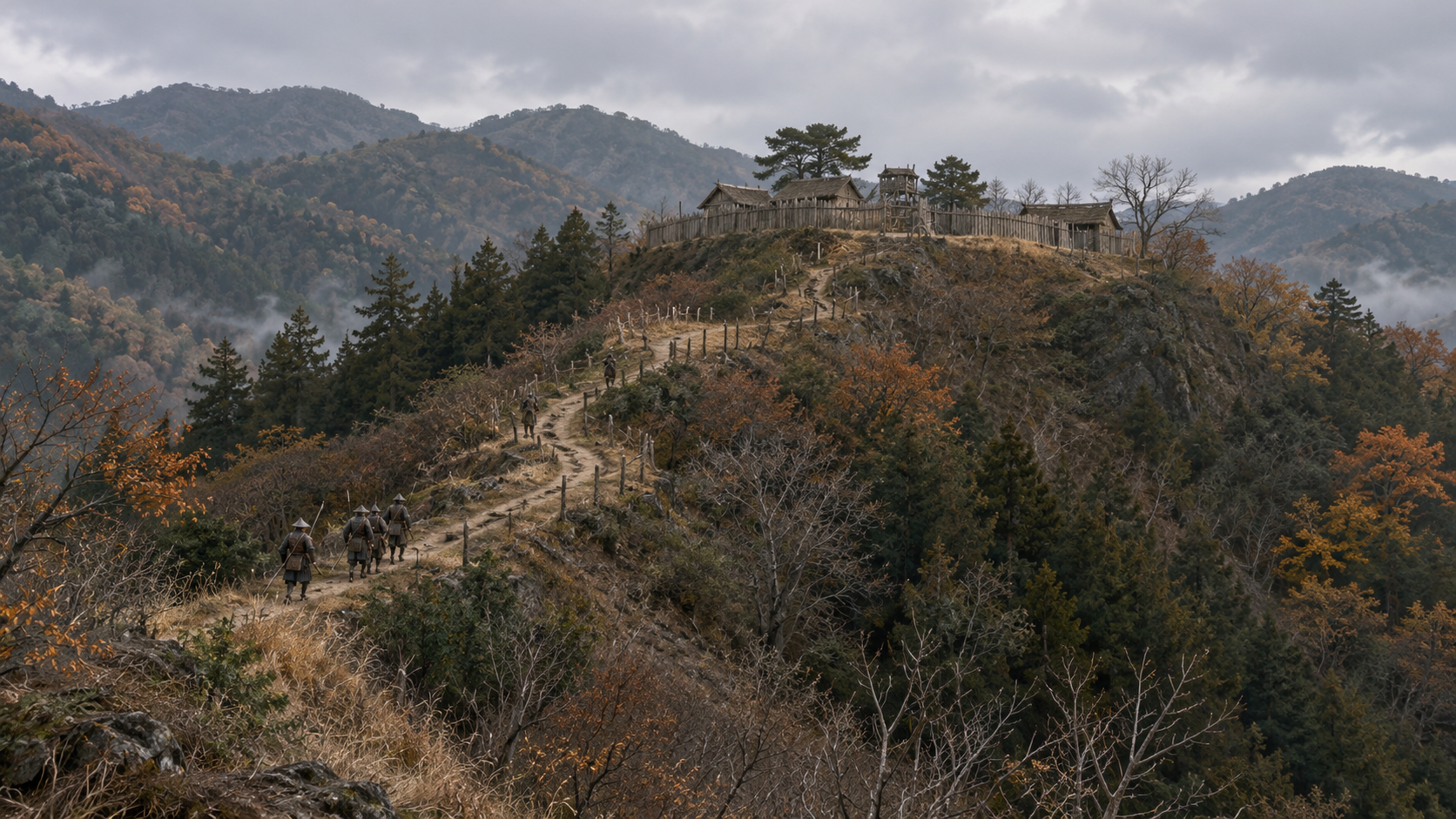 高天神城の攻防を想像した架空の山城と道