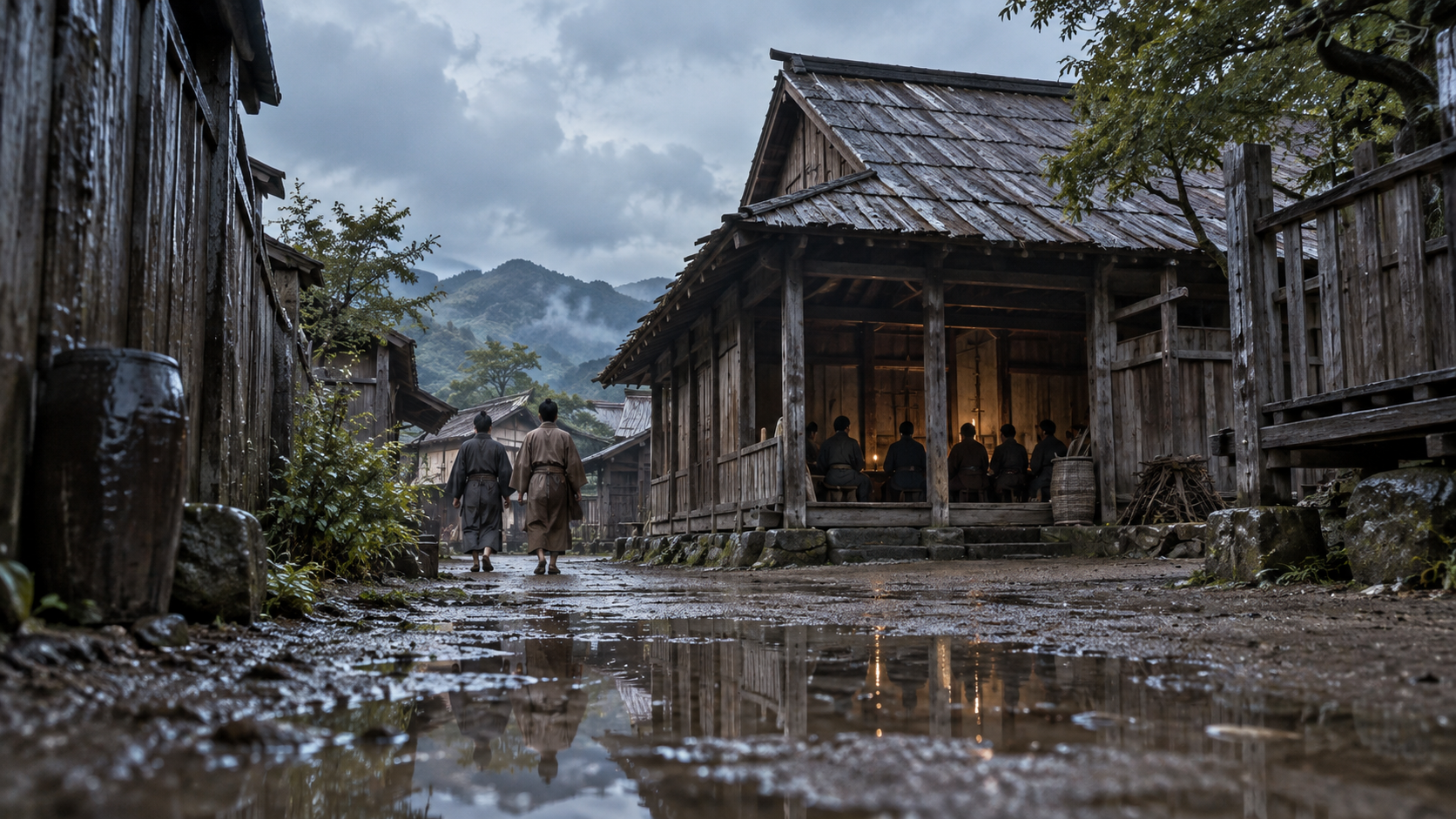 Imagined timber building evoking a place of religious activity