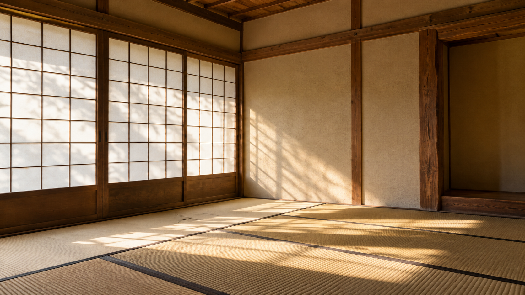 光が差す、人のいない木造の部屋